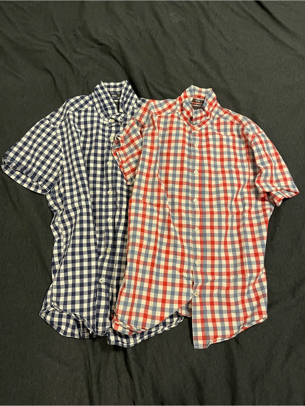 BUNDLE H&M Red & Blue Short-Sleeve Gingham Button-Down Shirts